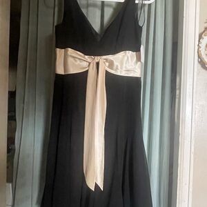 Black Strapless Evening Dress with Cream Satin Sash